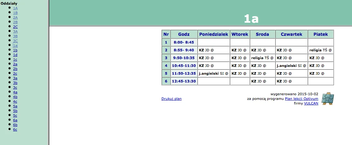 UWAGA!!! ZMIANA PLANU LEKCJI OD 15.02.2016 R.